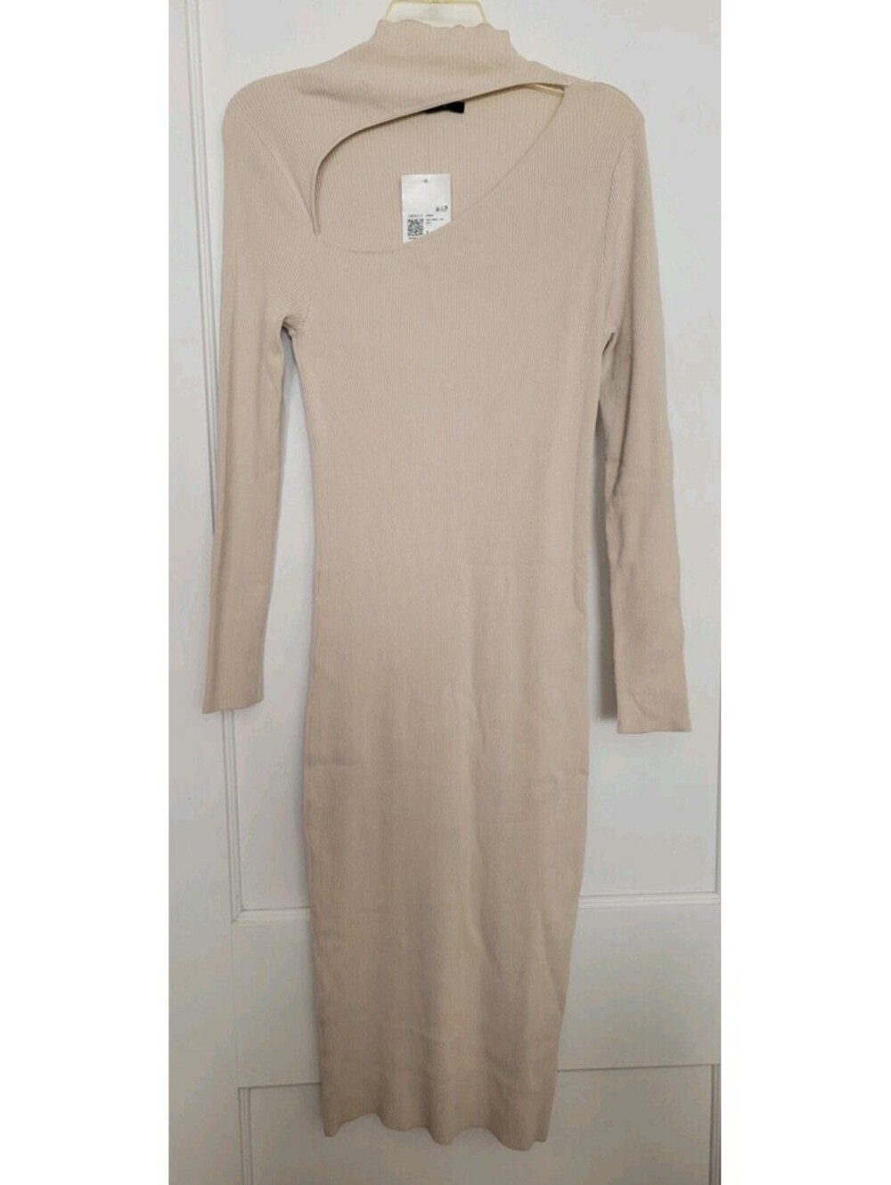 Forever 21 Womens Midi Sweater Dress Large Beige Ribbed Bodycon NWT